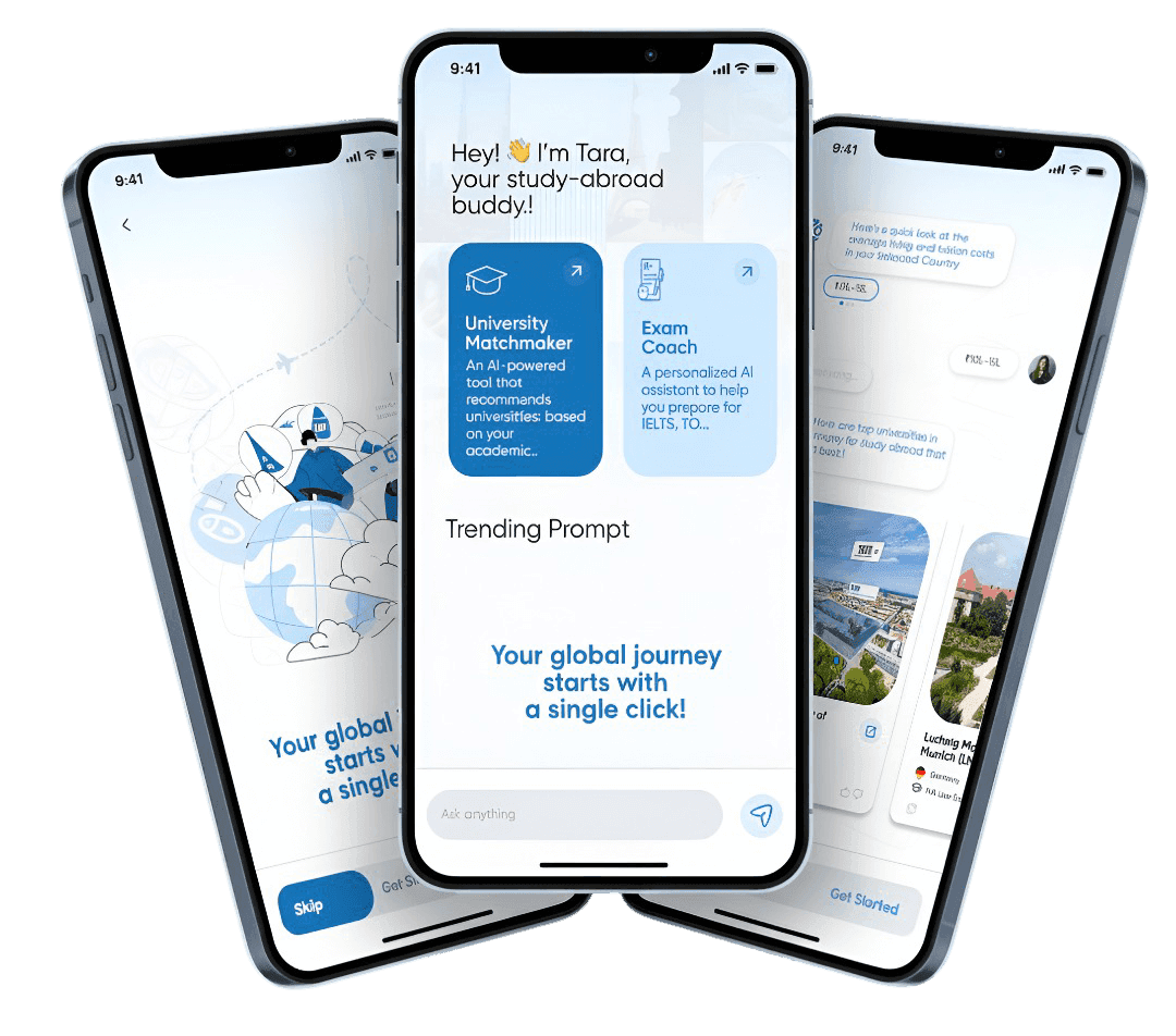 Livio AI mobile experience - Tara.AI study abroad assistant
